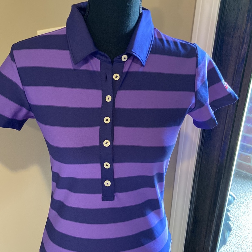 Nike Golf Tour Performance Dri-Fit. Purple on dark Blue with Pink logo. XS. EUC - Picture 3 of 9